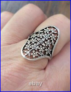 James Avery RARE Long Flower Ring with Cross Center Size 8