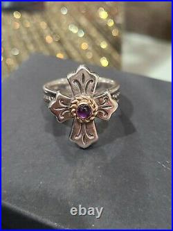 James Avery RARE Silver 14K Yellow Gold Amethyst LILY Cross Ring! RETIRED