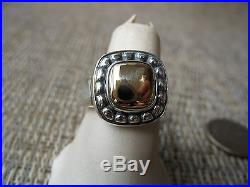 James Avery RETIRED 14k Gold & Sterling Silver Beaded Square Dome Ring, SZ 7