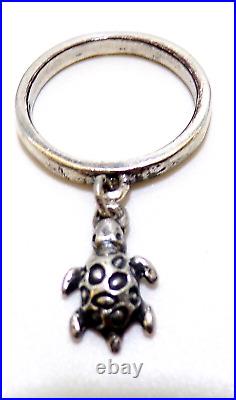 James Avery RETIRED STERLING SILVER Nice TURTLE CHARM DANGLE RING Sz 5