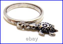 James Avery RETIRED STERLING SILVER Nice TURTLE CHARM DANGLE RING Sz 5