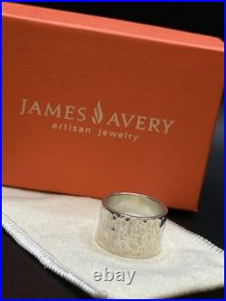James Avery RETIRED Sterling Silver Hammered Wide Band Ring Size 7.25