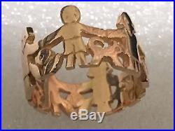 James Avery Rare Retired Paperdoll Children Dogs & Flowers 14K Gold Ring Size 7