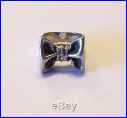 James Avery Rare Retired Sterling Bow Ring Box Cloth COA Size 7 1/2