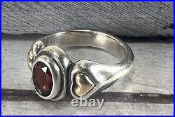 James Avery Retired 14K/925 Garnet Heart Ring with Hearts Sz 5.25 5.4 Grams