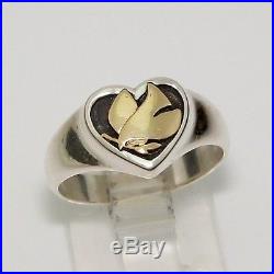 James Avery Retired 14K Gold Sterling Silver Peace Dove Heart Ring Sz 5.5 LDA49