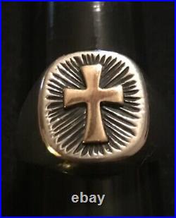 James Avery Retired 14k Gold Cross & Sterling Silver Rays Ring Bold Heavy Size 9