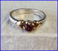 James Avery Retired 14k Gold Heart and Sterling Silver Garnet Ring Size 6.5