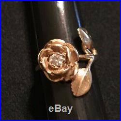 James Avery Retired 14k Gold Rose With. 15 Diamond Ring Size 4