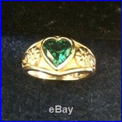 James Avery Retired 14k Solid Gold EMERALD Heart Ring. EXTREMELY RARE Size 4.5