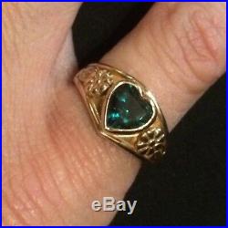 James Avery Retired 14k Solid Gold EMERALD Heart Ring. EXTREMELY RARE Size 4.5