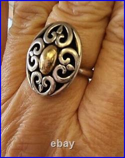 James Avery Retired 14kt Gold Center/ Silver Ornate Ring GORGEOUS! Sz 8