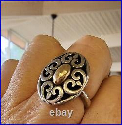 James Avery Retired 14kt Gold Center/ Silver Ornate Ring GORGEOUS! Sz 8