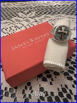 James Avery Retired 14kt Gold & Sterling Silver WBand Radiant Cross Ring Sz 7.5