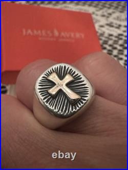 James Avery Retired 14kt Gold & Sterling Silver WBand Radiant Cross Ring Sz 7.5
