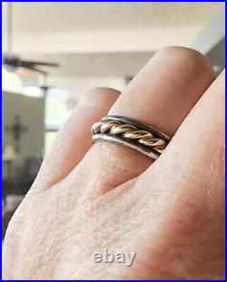 James Avery Retired 14kt Gold and Sterling Silver Rope Band Ring Size 6.5