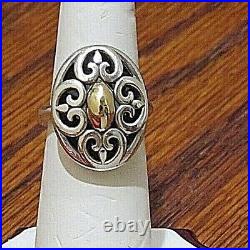 James Avery Retired 14kt gold & Sterling Silver Scrolled Fleuree Cushion Ring Si