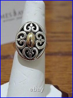 James Avery Retired 14kt gold & Sterling Silver Scrolled Fleuree Cushion Ring Si