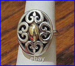 James Avery Retired 14kt gold & Sterling Silver Scrolled Fleuree Cushion Ring Si