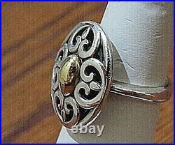 James Avery Retired 14kt gold & Sterling Silver Scrolled Fleuree Cushion Ring Si