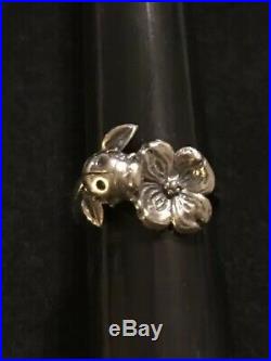 James Avery Retired 3D Ladybug & Dogwood Flower Ring Sterling Silver Size 4.5