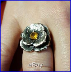 James Avery Retired 3-D Flower Ring with Citrine Stone in Center