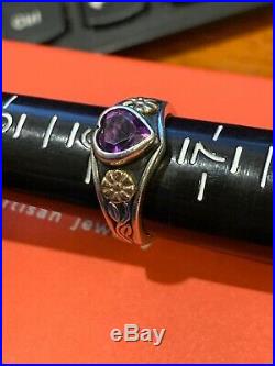 James Avery Retired 925SS & 14k Gold Amathyst Heart Ring Sz 6.25 Gift Bx