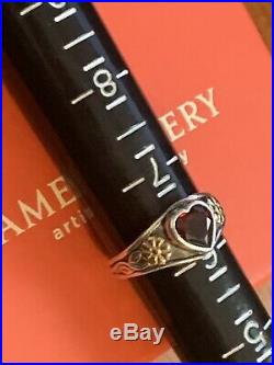 James Avery Retired 925SS & 14k Gold Garnet Heart Ring Sz 6 1/2 Gift Box