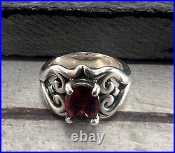 James Avery Retired 925 Garnet Heart Ring with Scrolled Hearts Sz 4.75 5.9 G