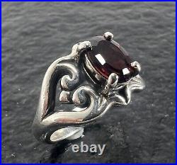 James Avery Retired 925 Garnet Heart Ring with Scrolled Hearts Sz 4.75 5.9 G