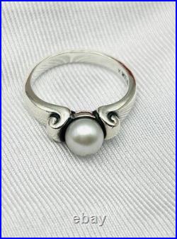 James Avery Retired 925 Sterling Silver Cultured Pearl Scroll Ring Size 6.5