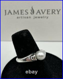 James Avery Retired 925 Sterling Silver Cultured Pearl Scroll Ring Size 6.5