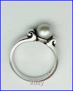 James Avery Retired 925 Sterling Silver Cultured Pearl Scroll Ring Size 6.5