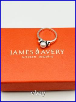 James Avery Retired 925 Sterling Silver Cultured Pearl Scroll Ring Size 6.5