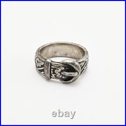 James Avery Retired 925 Sterling Silver Floral Belt & Buckle Ring Size 6.0