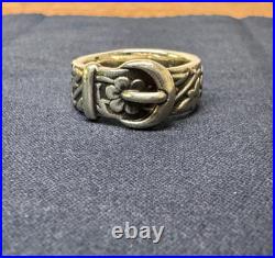 James Avery Retired 925 Sterling Silver Floral Belt & Buckle Ring Size 6.0