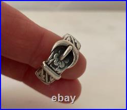 James Avery Retired 925 Sterling Silver Floral Belt & Buckle Ring Size 6.0