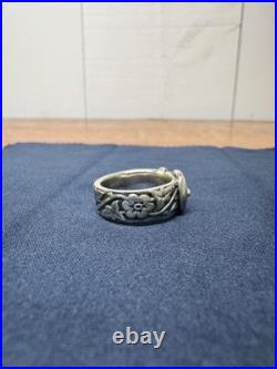 James Avery Retired 925 Sterling Silver Floral Belt & Buckle Ring Size 6.0