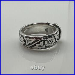 James Avery Retired 925 Sterling Silver Floral Belt & Buckle Ring Size 8.75