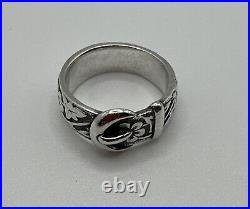 James Avery Retired 925 Sterling Silver Floral Belt & Buckle Ring Size 8.75