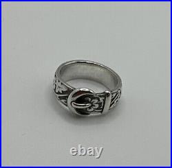 James Avery Retired 925 Sterling Silver Floral Belt & Buckle Ring Size 8.75