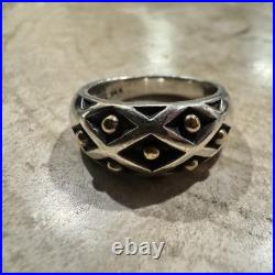 James Avery Retired 925 Sterling w 14K Gold Diamond Lattice Band Ring Size 6.5