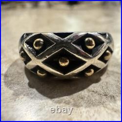 James Avery Retired 925 Sterling w 14K Gold Diamond Lattice Band Ring Size 6.5