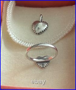James Avery Retired Beaded Heart Ring And Pendant Set