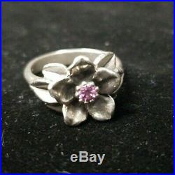James Avery Retired Christmas Rose Ring In Sterling Silver With Pink Stone size 8
