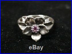 James Avery Retired Christmas Rose Ring In Sterling Silver With Pink Stone size 8