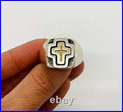 James Avery Retired Gold Cross Signet Ring 14k and Sterling Silver Size 10