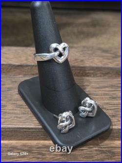 James Avery Retired Heart Knot Ring and Stud Earrings