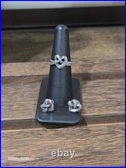 James Avery Retired Heart Knot Ring and Stud Earrings