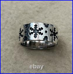 James Avery Retired Htf Winter Christmas Snowflake Wide Band Ring Size 6.5 7